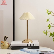 [clarins.sg] Nordic Pleated Nightstand Lamp with Wooden Base Modern Style for Home Decoration