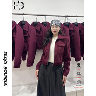 Áo Khoác Dạ Nữ Đỏ Đô Túi Ốp Khoá Đồng Delys DLAK16