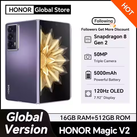 HONOR Magic V2 Global Version 5G Smartphone 7.92" Foldable OLED Display Snapdragon 8 Gen 2 HONOR 66W