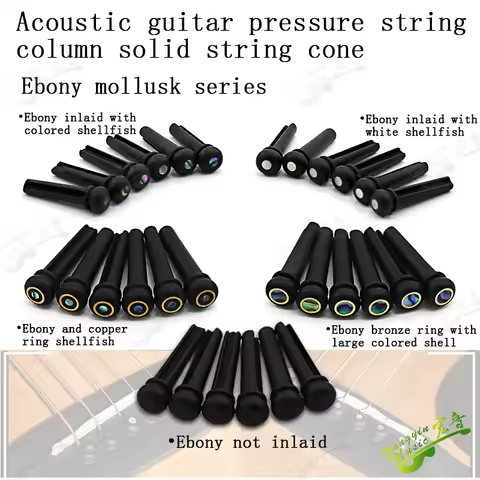 6pcs/set Acoustic Guitar Bridge Pin Black Ebony Shell Guitar Bridge Bone Pins Set With Green Abalone