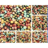 Stok 10 Gram Abjad Beads Bulat Khusus A to Z (COLOURFULL TULISAN GOLD)