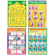 Paket 4 Lembar Poster Edukasi Anak/Hijaiyah/Wudhu/Berdoa/Shalat