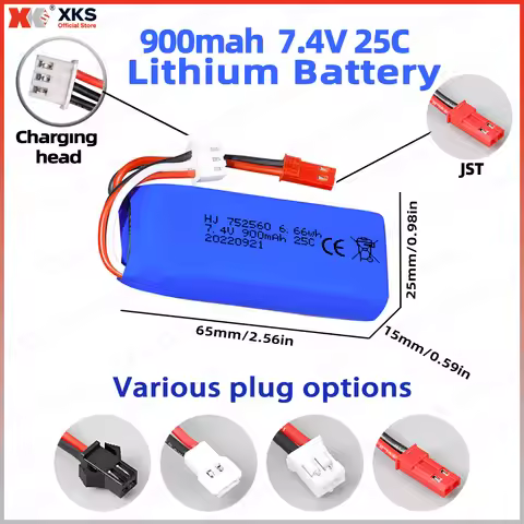 XKS 7.4V 900mAh LiPo Battery 25C High Discharge Rate XK X520 RC Aircraft Accessory 752560 | Recharge