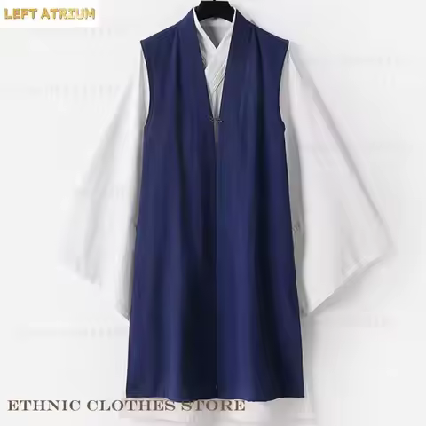 Cosplay Wudang Taoist Robe Costume Traditional Chinese Hanfu Vest Suit Tai Chi Uniform Retro Cotton 
