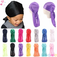 2Pcs Pirate Hat, Imitation Silk Durag Elastic Headwrap, Cap Pirate Hip Hop Pre-Tied Baby Turban Hijab Children