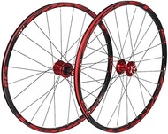 Bicycle Wheelset 26/27.5 In Bicycle MTB Double Layer Rim 7 Sealed Bearings 11 Speed Cassette Hub Disc Brake QR 24 Holes 1850g,Red-26inch