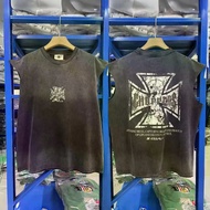 N83Y American Street West Skull Cross Printed Distressed Cut Sleeve T-Shirt Vest