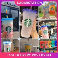 CS_ Starbucks Tumbler cup straw set flash shiny powder 24 air botol water bottle with lid tyeso tumbler plastic mugs