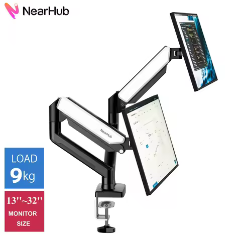 Nearhub MS-002 Monitor Arm Dual Arm With C-Clamp & Grommet Mount,Flexible Adjustment Effortless Inst