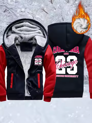 California Chicago Houston University Printed Men Warm Comfy Jacket Winter Thicken Veste Fleece Soft