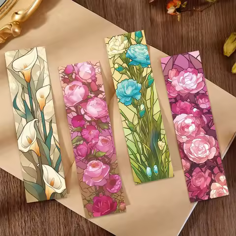30Pcs Glass Floral Stained Bookmarks Reading Pages Books Tagged Students Stationary Supplies DIY Cre
