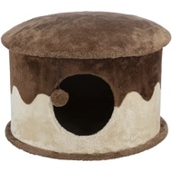 Uion BOUSSAC Cozy Plush Cover Indoor Cat Condo with A Cat Toy on String, Brown-Beige, Cat Tower,cat Tree HouseScratchers Pads &amp; Posts