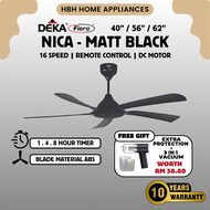 【FIERO NICA】Fiero NICA 5 Blades DC Motor Ceiling Fan with 16 Speeds + RF Remote Control - Matt Black