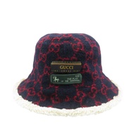 Gucci 604194 L 59cm 羊毛海軍藍RED漁夫帽 1524 [二手] 成色極佳