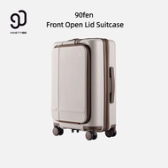 90fen Front Open Lid Suitcase Brown Front Opening Suitcase 20inch Business Travel Boarding Case Side