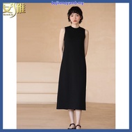 [S-6XL] Women Dress Sleeve-Less Round-Neck Plain Cotton Long Dress(S-6XL)