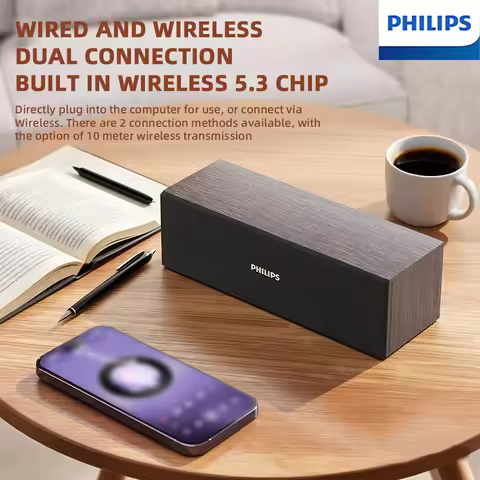 PHILIPS 3609 Wired Bluetooth Speaker Duel Modes Portable Wooden Speakers USB Supply High Sound Quali