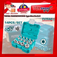 TOTAL E-type Box Socket 14 Pcs Set Cr-V Material ( Torx Star Size: E4 - E24, 1/4", 3/8", 1/2" ) - TH