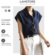 Women's shirt short sleeve loose form raw linen LAHSTORE 2 youthful and dynamic chest pockets ASM10 