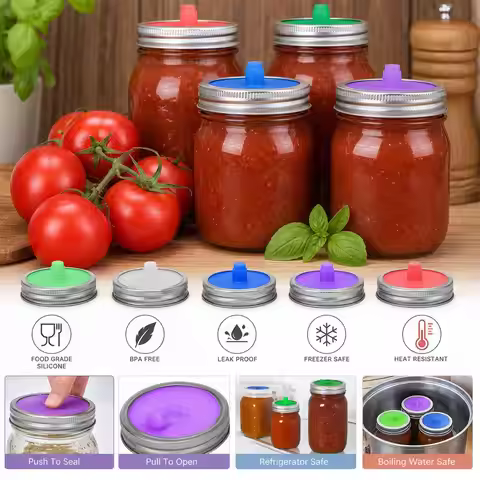 5pcs Household Food Sealing Cover Silicone Fermenting Lid Waterless Airlock Mold Free Auto Vent For 