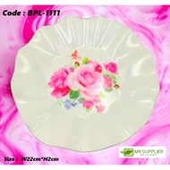 BPL-1111 1111 8.5" White Plastic Dinner Plate With Flower W22cm*H2cm