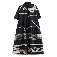 XITAO Loose Print Irregular Shirt Dress Casual Single Breasted Folds Simplicity Dress LYD1857