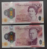 英國 50英鎊 UNC 全新 紙幣 塑膠鈔 BRITISH ENGLAND UK