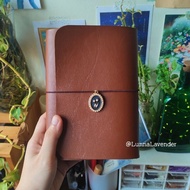 Tan Brown Pocket Traveler's Journal with Leather Insert and Charm Pendant A6