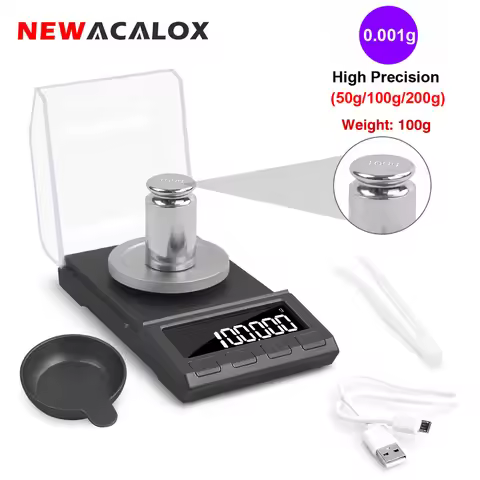 NEWACALOX Digital Milligram Jewelry Scale 0.001g Precision Electronic Scales 200g/100g/50g Portable 