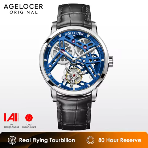 AGELOCER Original Tourbillon Watch Fashion Men's Business Formal Luxury Skeleton Manual Mechanical W