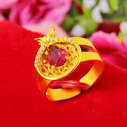 Glossy & Translucent Inlaid Green Gemstone Ring For Women 24K Gold AU999 | Lustrous green gem, dazzl