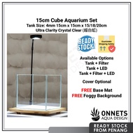Cube Tank Size 15cm x 15cm x 15/18/20cm Ultra Crystal Clear CC Aquarium Set Betta LED Filter Aquasca