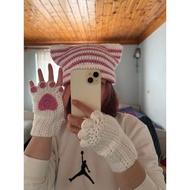 HANDMADE BEANIE CAT HAT/CAT HANDGLOVES/ CAT HAT GLOVES CAT HAT/CAT BEANIE HAT CUTE HAT VIRAL/ FASHIO