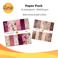 LUMIE 12 Sheets 8x8" & 6x6" Paper Pack | Junk Journal & Scrapbook | Cardstock Background Paper