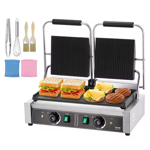 VEVOR Commercial Panini Grill, 3600W Electric Sandwich Panini Maker, Stainless Steel Double Sandwich