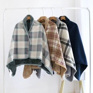 Wearable Plaid Wool Blanket With Button Shawl Blanket Air Condition Blanket Warm Throw Blanket