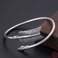 S925 Sterling Silver Bracelets for Women Men 2023 New Fashion Retro Feather Bow and Arrow Opening Bangle Pure Argentum Jewelry