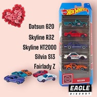 Hot Wheels Nissan 5 Pack [Datsun 620, Skyline R32, HT 2000 Hako, Silvia S13, Fairlady Z]