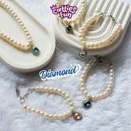 CATTIESFUN Diamond Pearl Cat Necklace [DIAMOND]