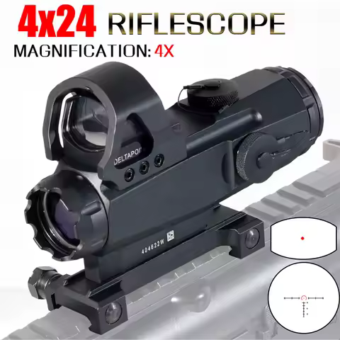 4x24 Scope 4x Magnifying Rifle Scope with 1x Red Dot Sight for Hunting Tactical Adjustable Optic Air