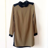 - WOMEN'S SURFACE DRESS - ASOS PETITE - GRAY BROWN - SIZE 2/36/4 - BLACK LOTUS NECK - HALF SLEEVES -