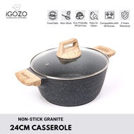 iGOZO 24cm Non-Stick Granite Casserole with Glass Lid
