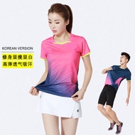 Korean Sports Badminton Clothes Outfit Men's and Women's Short Sleeve Skort Quick-Drying Breathable Stretch Printing Mesh Row Table Tennis Wear