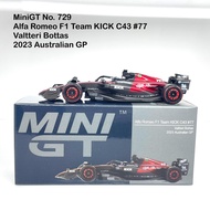 MiniGT No. 729-L Alfa Romeo C43 77 Valtteri Bottas 2023 F1 2023 Australian GP