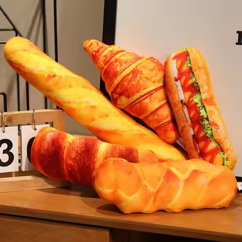 Long Bread Plush Pillow Stuffed Food Cushion Soft Croissant Hot Dog Baguette Toasted Twist Bread Plu