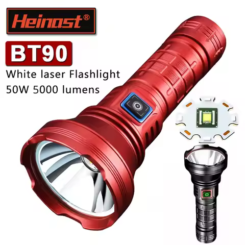 High Power BT90 5000LM LED Torch 50W Powerful Strong Light Long Range Flashlight USB C Rechargeable 