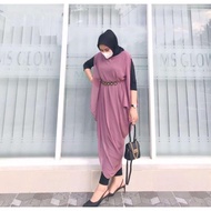 [FREE HIJAB] ARSY MIDI DRESS Kombinasi Jumbo Crinkle Mix Rayon Motif Bunga Busui Friendly