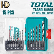 TOTAL 15 Pcs HSS Drill Bits Set / TOTAL HSS Metal Drill Bit Set / TACSDL51506
