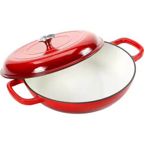 4.5L Dutch Oven Soup Pot Cast Iron Casserole Braiser Casserole Skillet with Lid and Dual Handles Dut