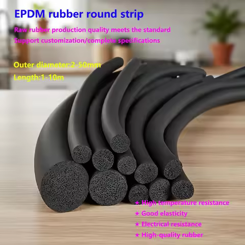 Black EPDM Foam Round Strips O-Shaped Sponge Solid Rubber Strips Electrical Cabinet Furniture Sealin